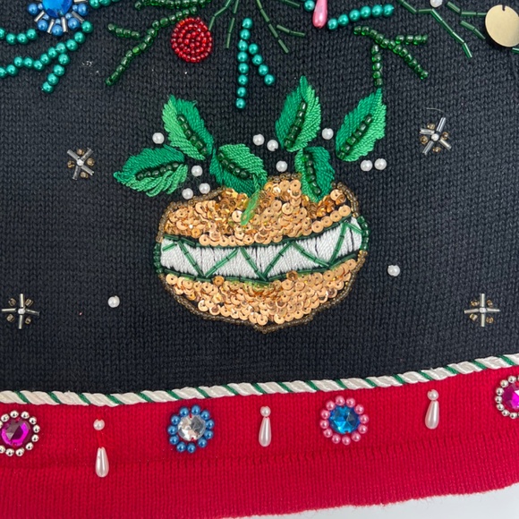 Vintage B.P. Design Christmas Tree Sweater Size S Sequined Jeweled Embellished - Picture 5 of 7